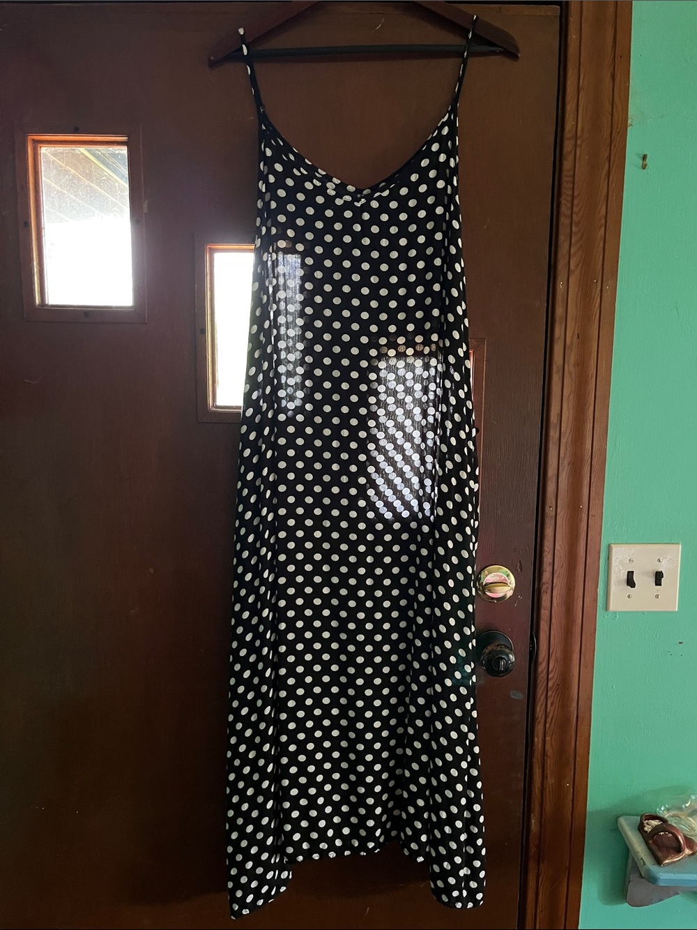 Black & White Polka Dot semi-sheer Slip Dress Large